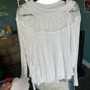 Free People White Long Sleeve Lace Top
